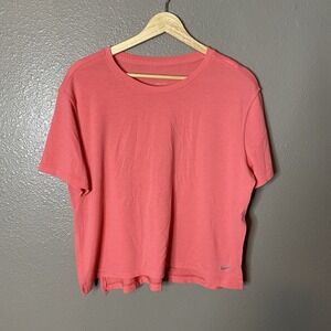 Nike Women Cropped Dry Fit  T-shirt W/ Side Slits Coral In Color Woman's  Medium
